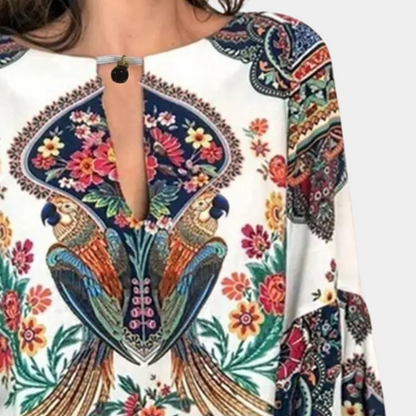 Dames blouse met open hals en volumemouwen – ILARA BREEZE - Glamorix