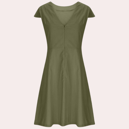 Effen Midi Jurk met Korte Mouwen voor Vrouwen - Agnete - Glamorix