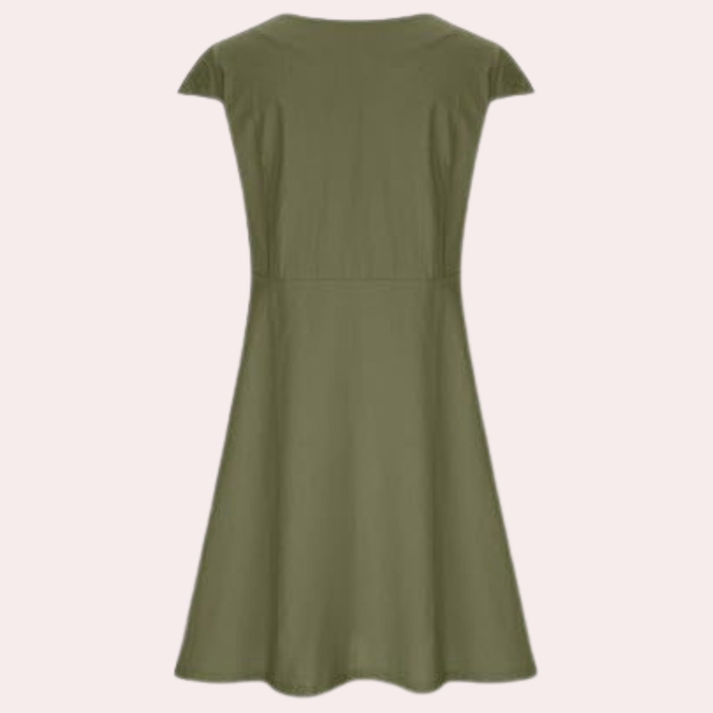 Effen Midi Jurk met Korte Mouwen voor Vrouwen - Agnete - Glamorix