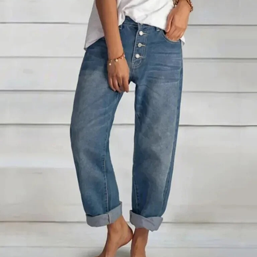 Comfortabele damesjeans met hoge taille en flatterende pasvorm – DELARA ShapeDenim - Glamorix