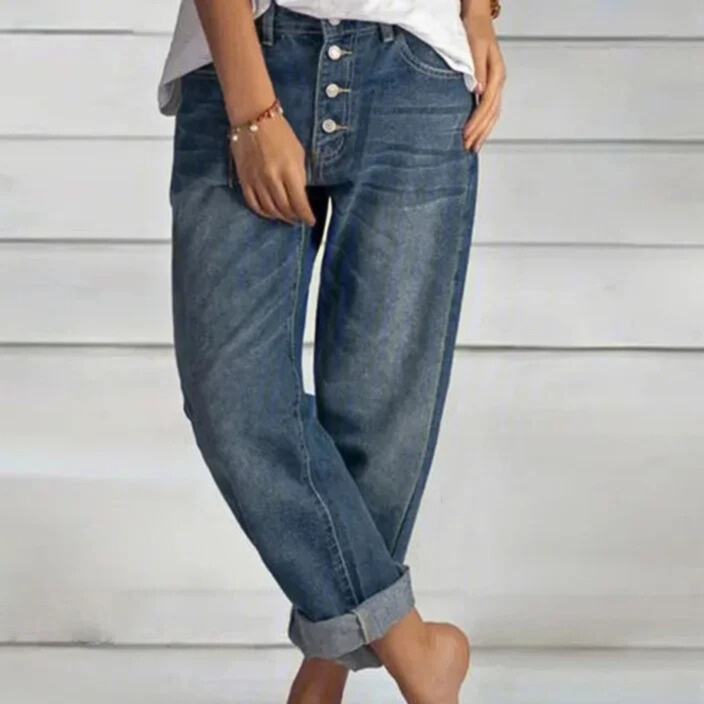 Comfortabele damesjeans met hoge taille en flatterende pasvorm – DELARA ShapeDenim - Glamorix