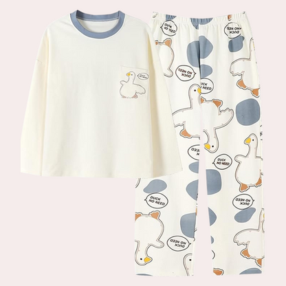 Zachte dames pyjamaset met eendenprint – DUCKY DREAMS - Glamorix