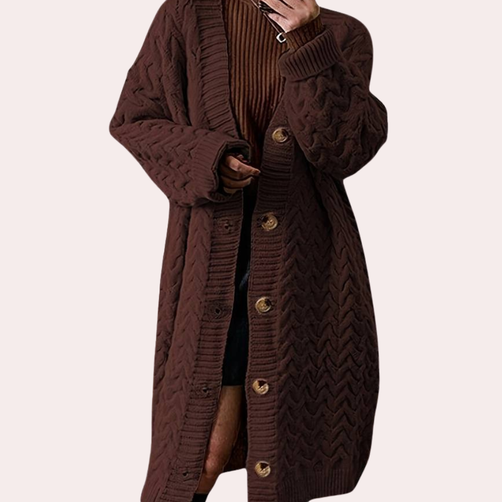 Lang gebreid damesvest met relaxte pasvorm – ELIORA - Glamorix