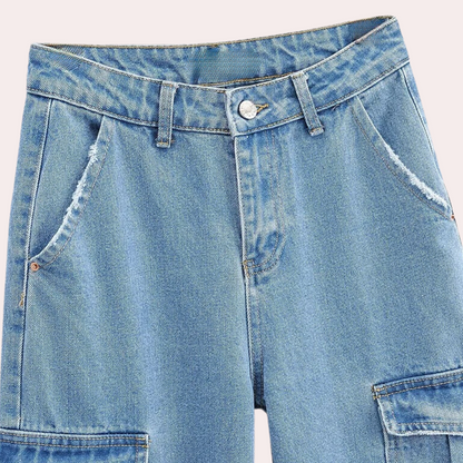 Trendy dames cargo jeans met denim look en cargozakken – RAVÉA - Glamorix