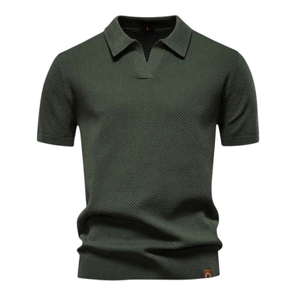 Stijlvol heren poloshirt met open kraag en fijne textuur – CALIX MODE - Glamorix