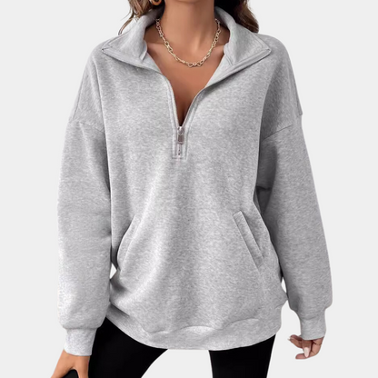 Zachte fleece damestrui met halve rits en warme binnenkant – LYVORA - Glamorix