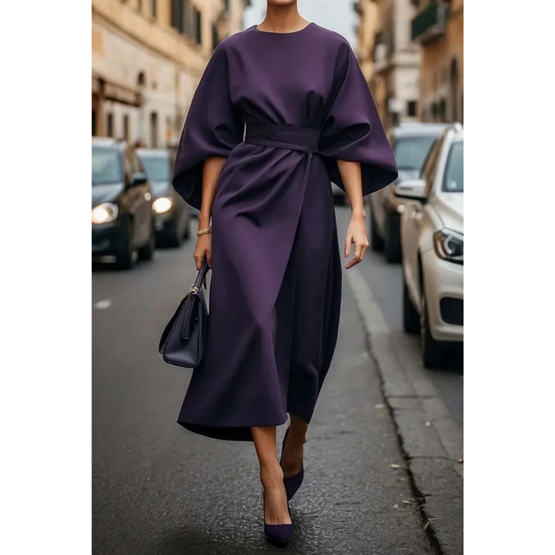 LIVIA - Elegante jurk met lantaarnmouwen en ceintuur
