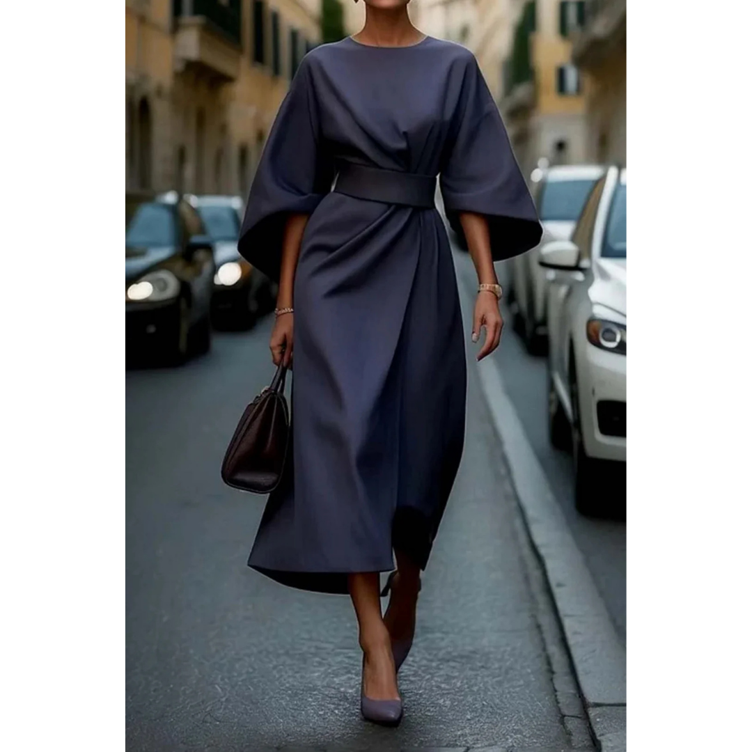 LIVIA - Elegante jurk met lantaarnmouwen en ceintuur