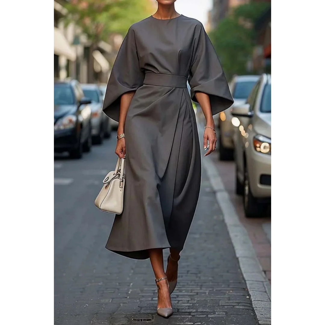 LIVIA - Elegante jurk met lantaarnmouwen en ceintuur