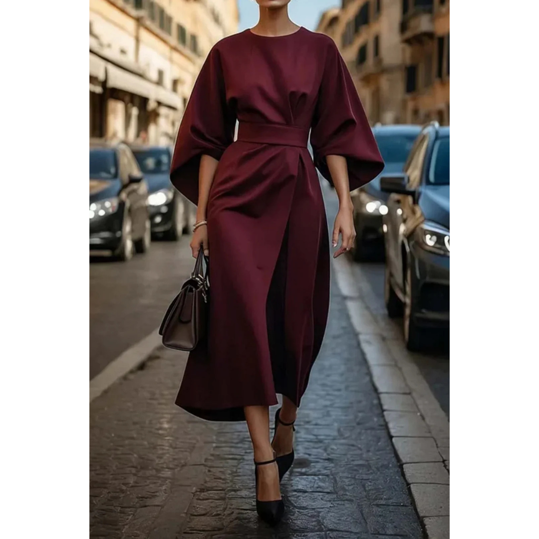 LIVIA - Elegante jurk met lantaarnmouwen en ceintuur