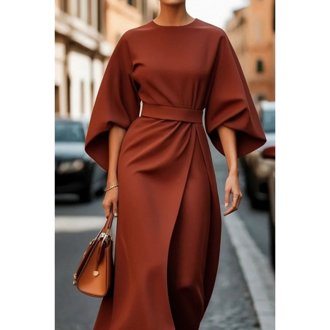 LIVIA - Elegante jurk met lantaarnmouwen en ceintuur