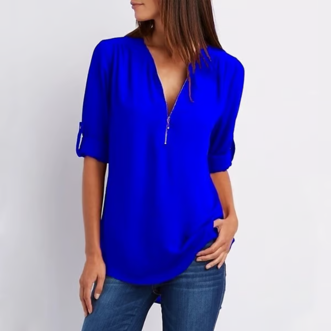 Losvallende blouse met 3/4 mouwen en ritssluiting – MAELYN CURVE - Glamorix