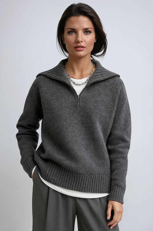 Tijdloze warmte met moderne flair deze gebreide trui voor dames met half-zip biedt comfort en stijl – NOVAWEAR - Glamorix