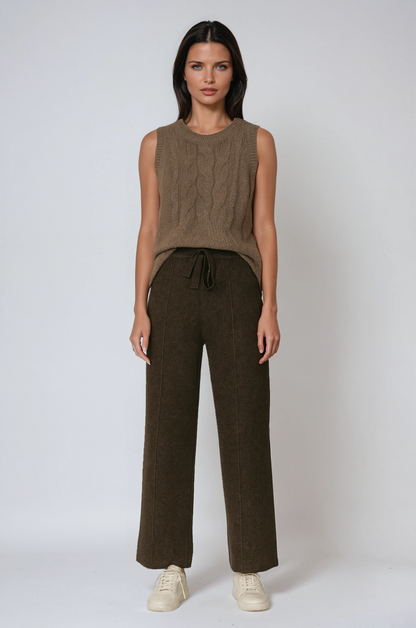 LOU – Gebreide dames broek met rechte pijpen en trekkoord - Glamorix
