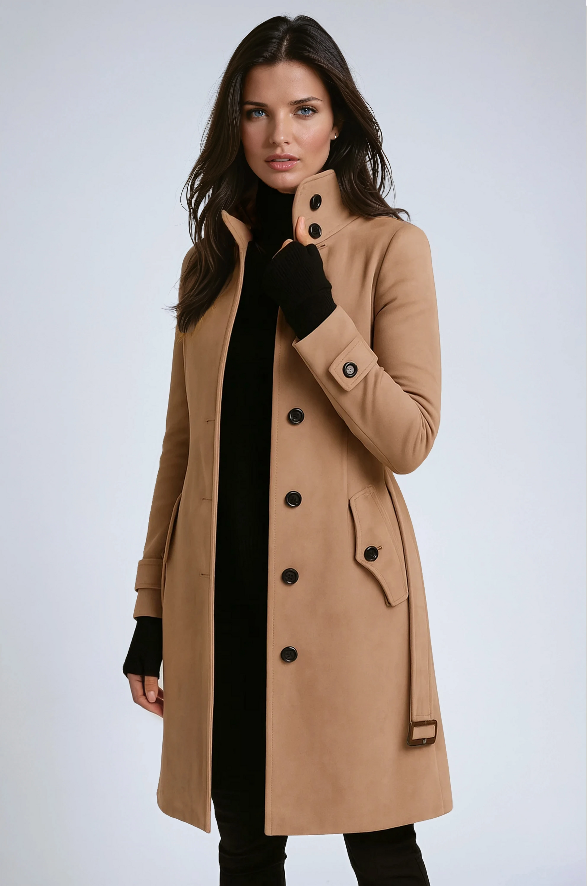 SANDY – Winterse dames trenchcoat met hoge kraag - Glamorix