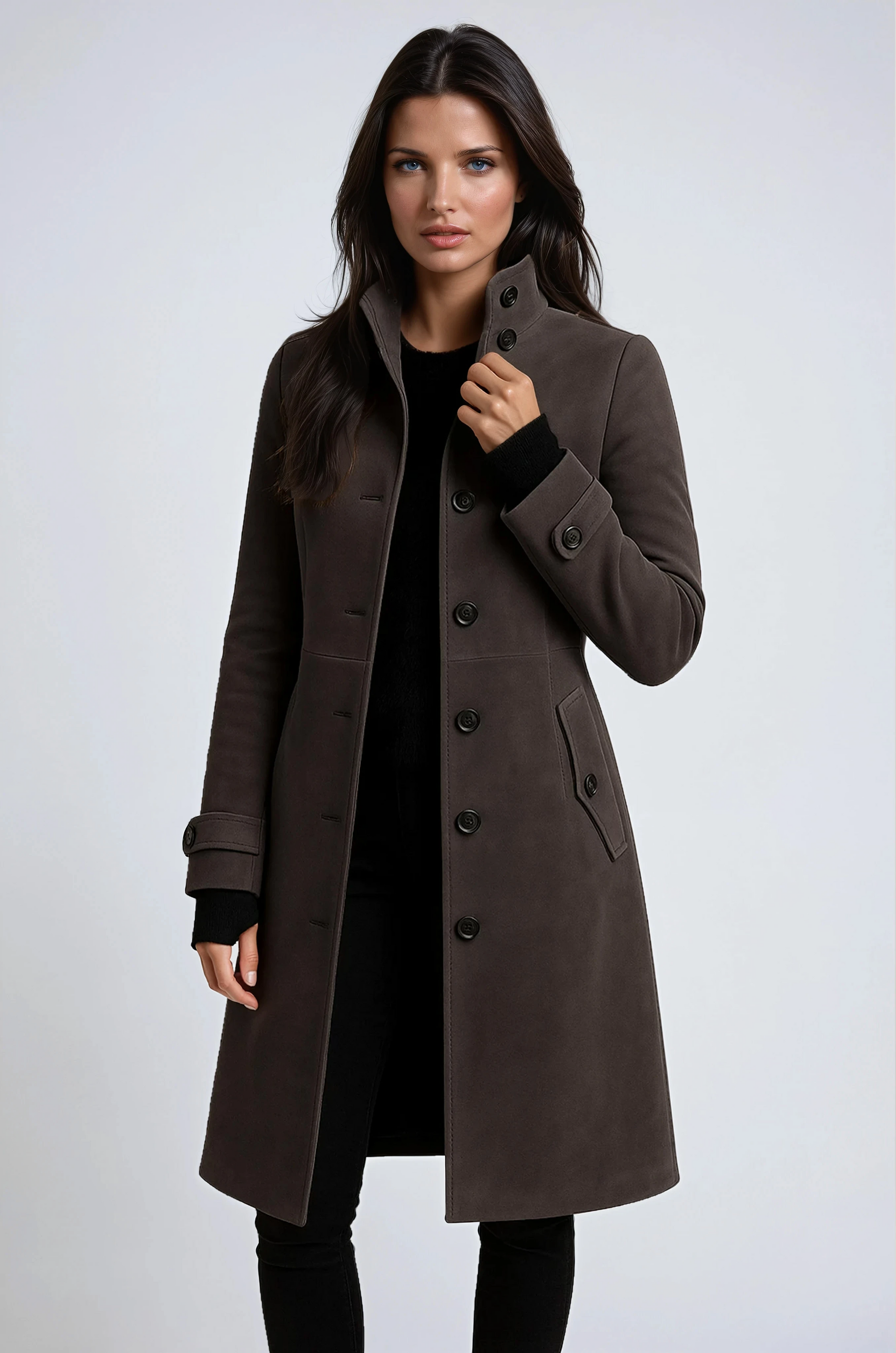 SANDY – Winterse dames trenchcoat met hoge kraag - Glamorix