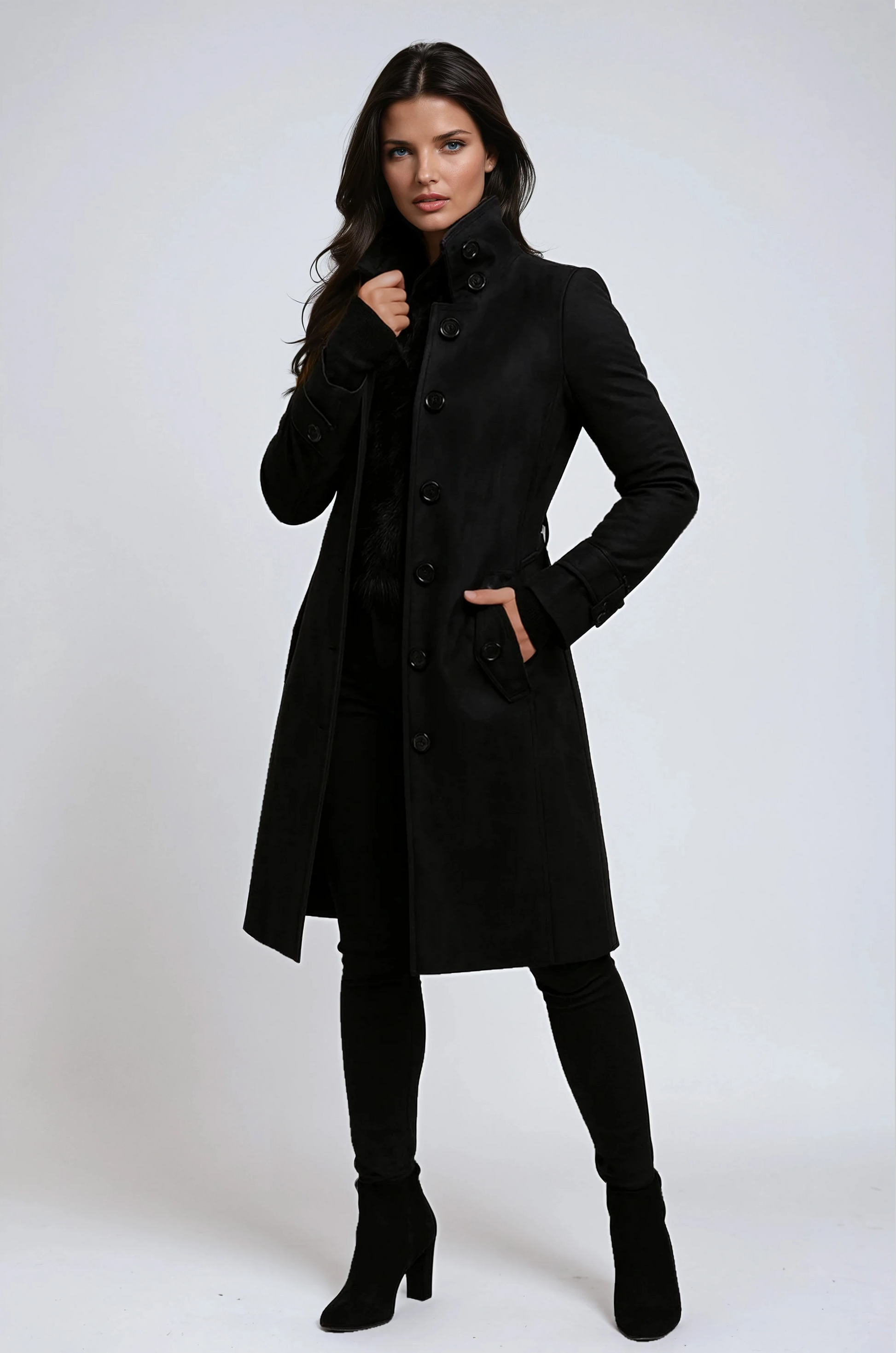 SANDY – Winterse dames trenchcoat met hoge kraag - Glamorix