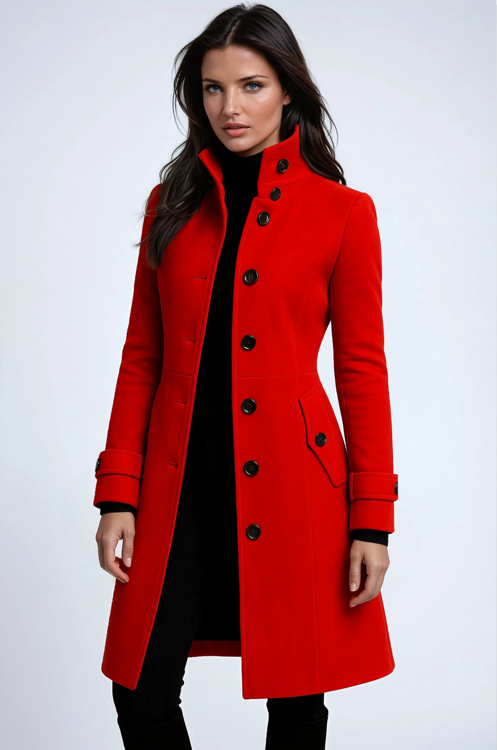 SANDY – Winterse dames trenchcoat met hoge kraag - Glamorix