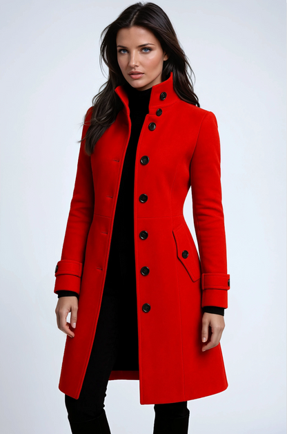 SANDY – Winterse dames trenchcoat met hoge kraag - Glamorix