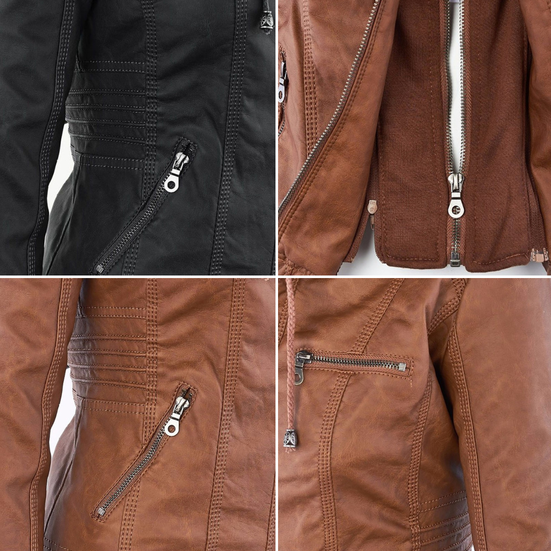 AURORA – Dames leren jas met capuchon en moderne pasvorm - Glamorix