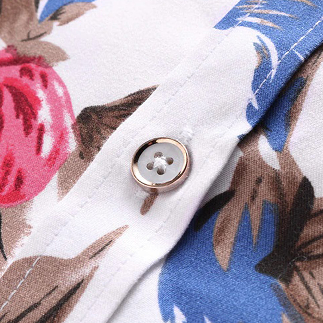 MILO - Heren longsleeve bloemenoverhemd met kraag en knoopsluiting