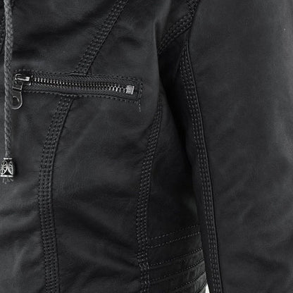 AURORA – Dames leren jas met capuchon en moderne pasvorm - Glamorix