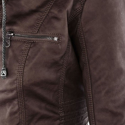 AURORA – Dames leren jas met capuchon en moderne pasvorm - Glamorix