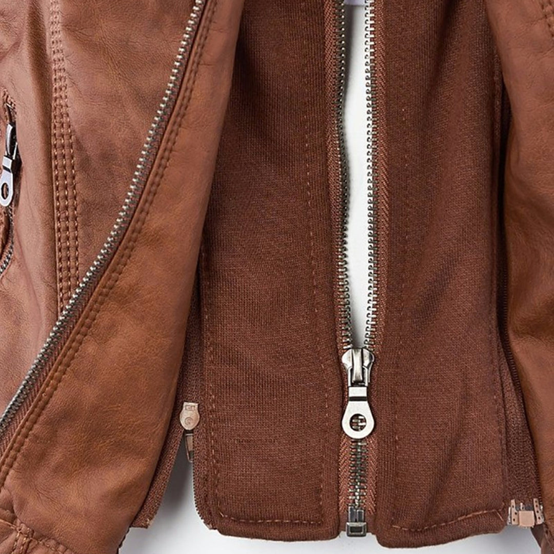 AURORA – Dames leren jas met capuchon en moderne pasvorm - Glamorix