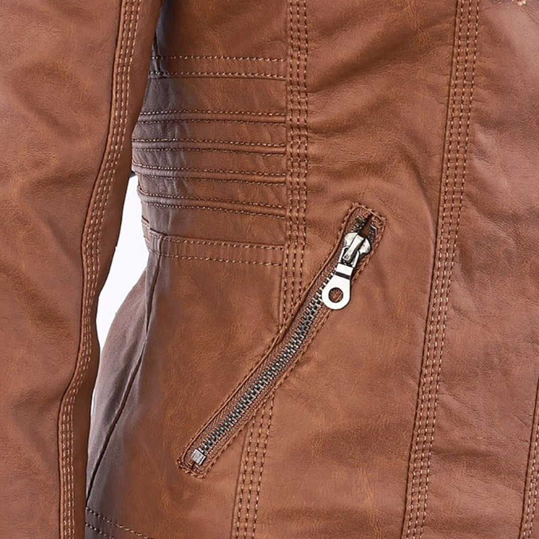 AURORA – Dames leren jas met capuchon en moderne pasvorm - Glamorix