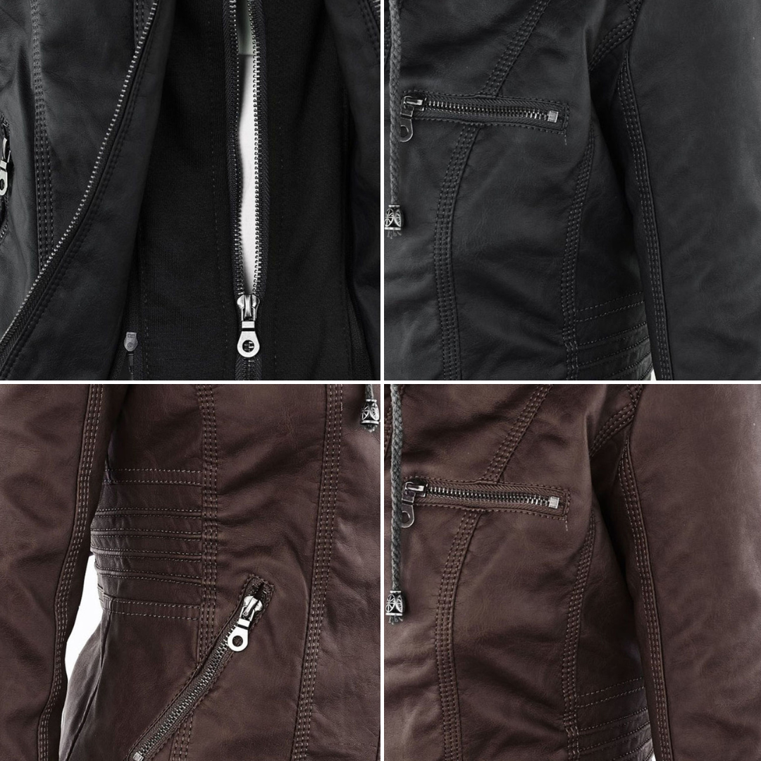 AURORA – Dames leren jas met capuchon en moderne pasvorm - Glamorix