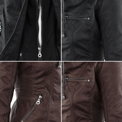 AURORA – Dames leren jas met capuchon en moderne pasvorm - Glamorix