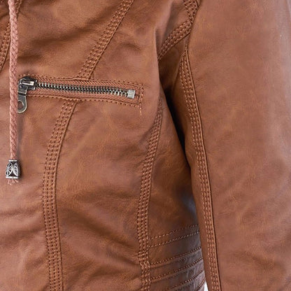 AURORA – Dames leren jas met capuchon en moderne pasvorm - Glamorix