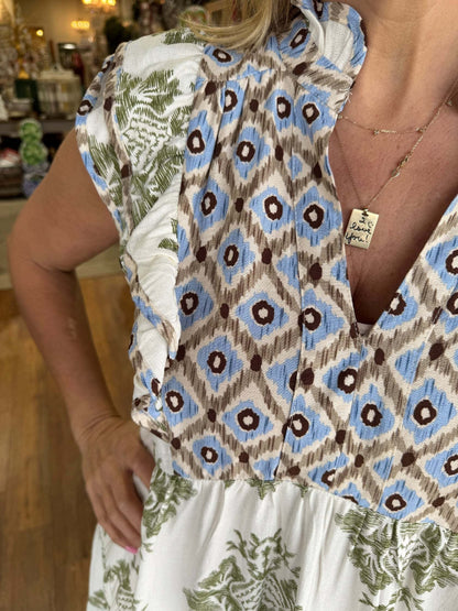 Mouwloze zomerjurk met bloemenprint en volantkraag – FLORINA BLOOM - Glamorix