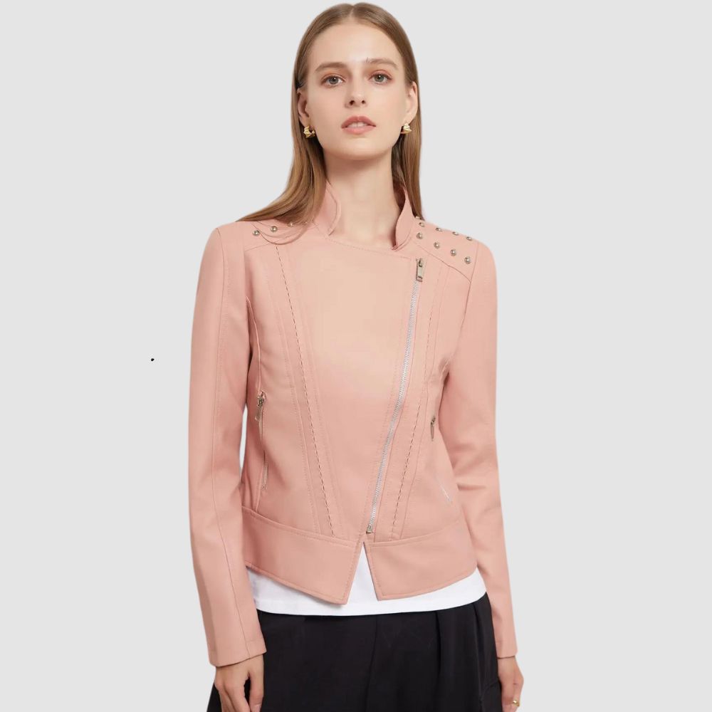 DOUTZEN - Chaqueta de cuero slim con estilo para mujeres - Glamorix