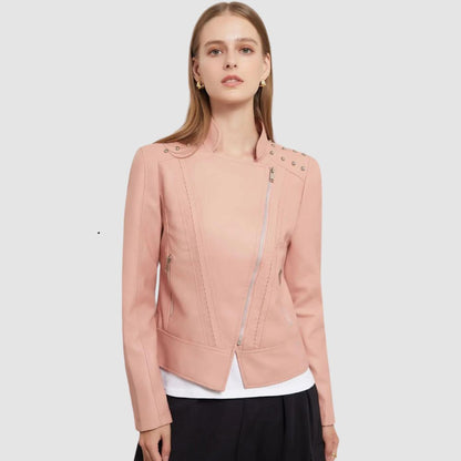 DOUTZEN - Chaqueta de cuero slim con estilo para mujeres - Glamorix