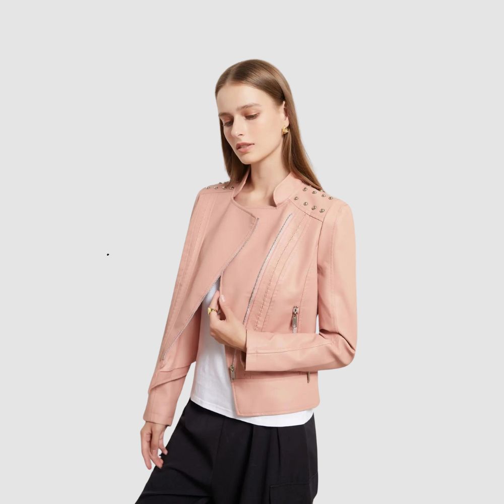 DOUTZEN - Chaqueta de cuero slim con estilo para mujeres - Glamorix