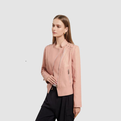 DOUTZEN - Chaqueta de cuero slim con estilo para mujeres - Glamorix