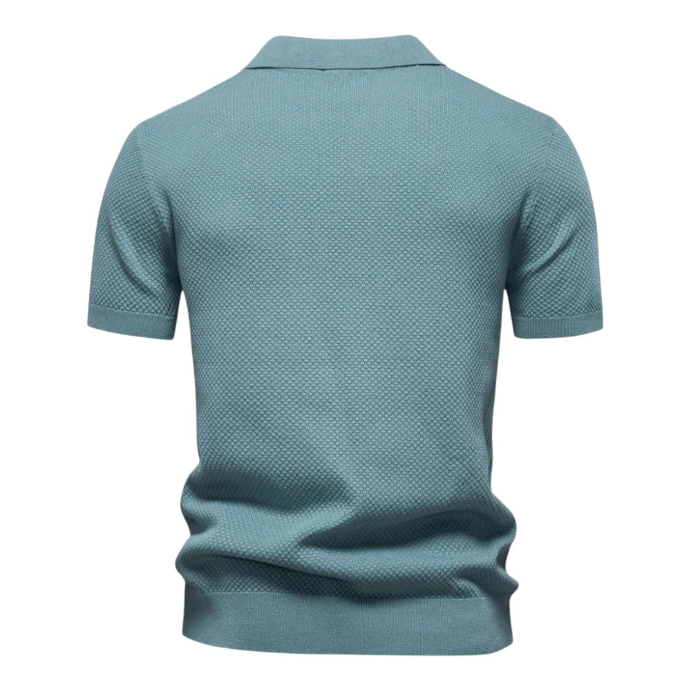 Stijlvol heren poloshirt met open kraag en fijne textuur – CALIX MODE - Glamorix