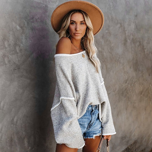 Dames trui met lange mouwen off shoulder ontwerp die comfort en moderne elegantie uitstraalt voor dames – LUMARA - Glamorix