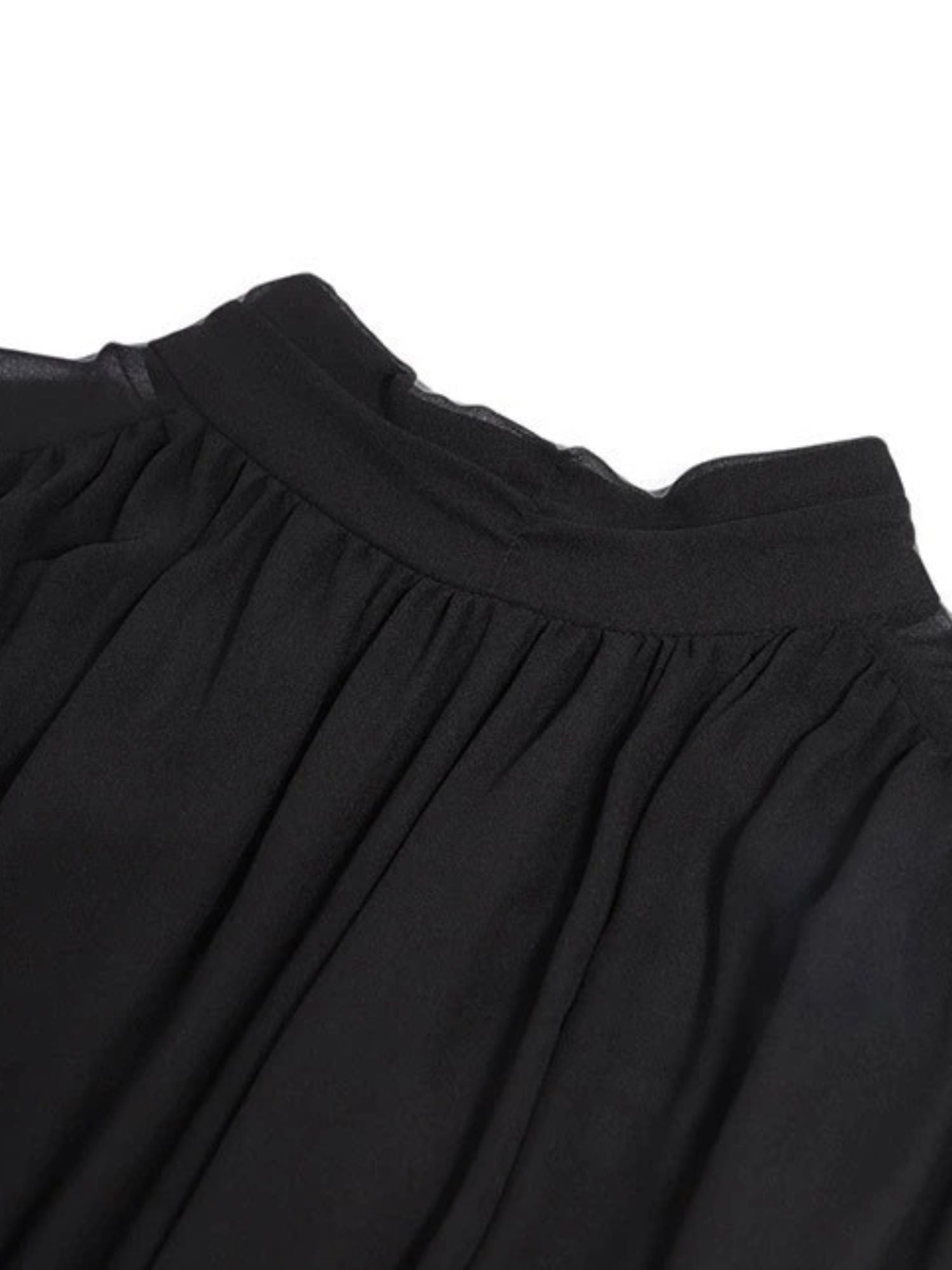 Elegante midi-jurk met hoge hals en transparante mouwen – LUMINA GRACE - Glamorix