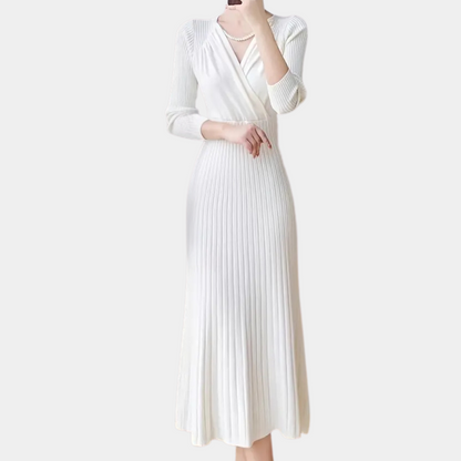 EVIE - Elegante geribde wikkel midi-jurk
