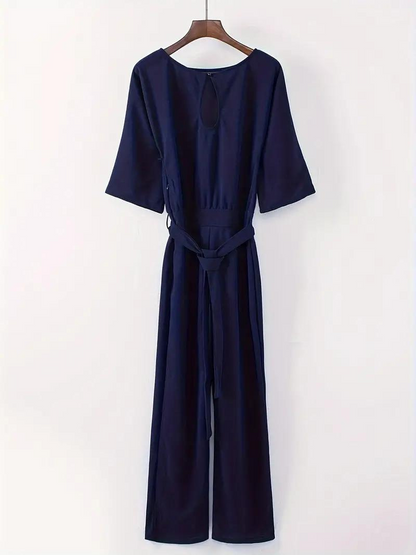 MADELEINE - Elegante jumpsuit met brede pijpen en tailleband