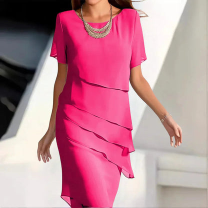Zomerse midi-jurk van luchtige chiffon met gelaagd design – AURORA LAYERS - Glamorix