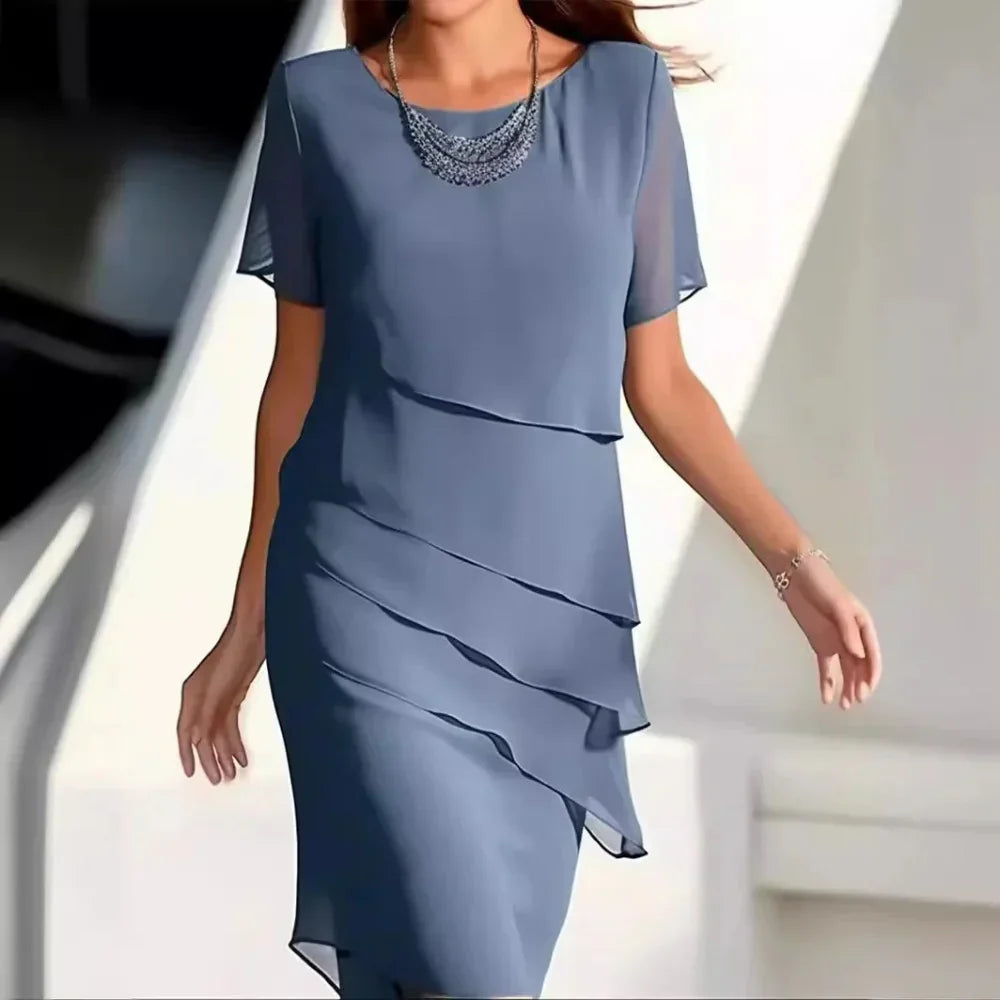 Zomerse midi-jurk van luchtige chiffon met speels laagjesontwerp – LYANA BREEZE - Glamorix