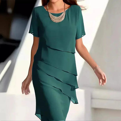 Zomerse midi-jurk van luchtige chiffon met gelaagd design – AURORA LAYERS - Glamorix