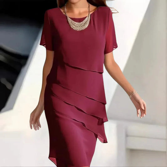 Zomerse midi-jurk van luchtige chiffon met gelaagd design – AURORA LAYERS - Glamorix