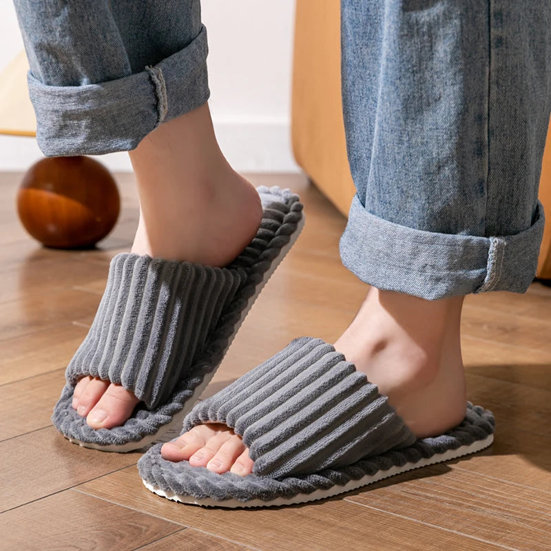 Open pantoffels met gestreept design en zachte zool – VELTANO - Glamorix