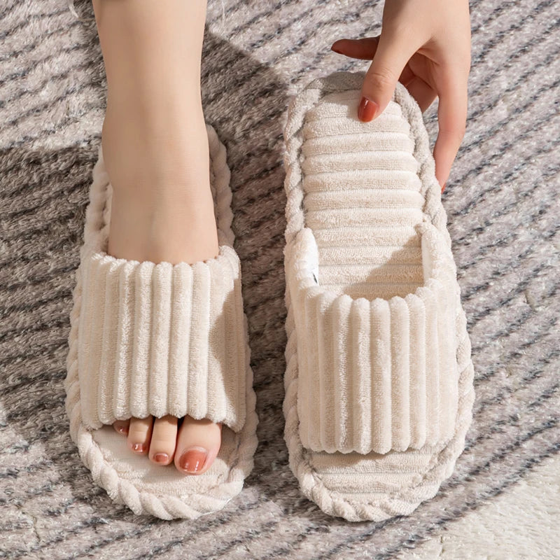 Open pantoffels met gestreept design en zachte zool – VELTANO - Glamorix