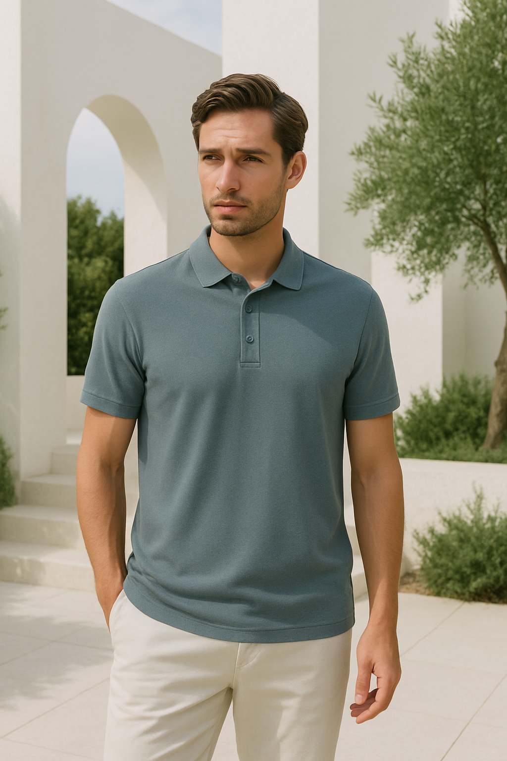 Stijlvolle herenpolo met korte mouwen en moderne afwerking – LUCENTO - Glamorix