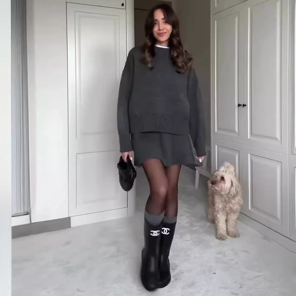 Gebreide Set – Pullover Met Lange Mouwen En Hoge Taille - Glamorix